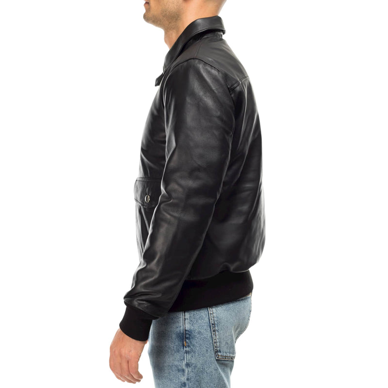 Italian handmade Men genuine lamb leather bomber jacket BLACK S to 2XL