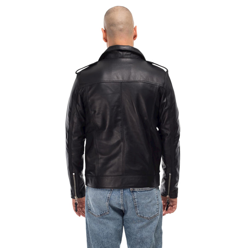 Italian handmade Men genuine lambskin leather biker jacket slim fit Black 2XS TO 2XL