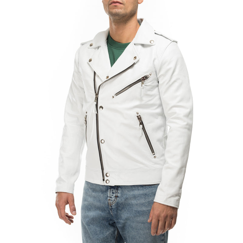 Italian handmade Men genuine lambskin leather biker jacket slim fit White 2XS TO 2XL
