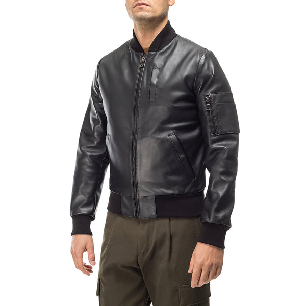 Italian handmade Men genuine lamb leather bomber jacket BLACK 2XS to 2XL
