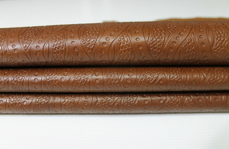 BROWN TEXTURED EMBOSSED distressed Lambskin leather 2 skins 16sqf 0.7mm #A8880