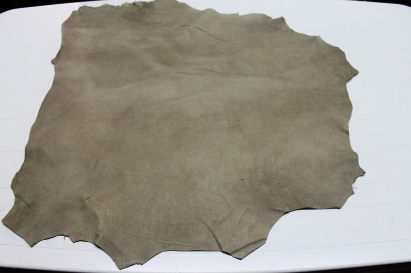 Italian Goatskin leather hide hides skin skins VINTAGE ARMY  KHAKI  5sqf