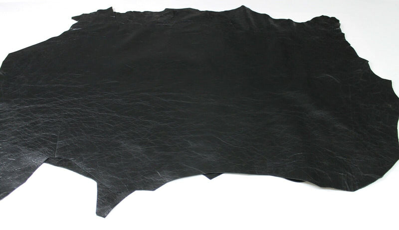 COATED BLACK CRINKLED Lambskin Lamb Sheep leather 2 skins 14sqf 1.0mm #A7122