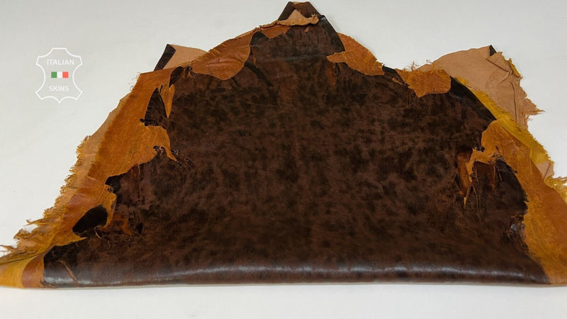 BROWN ANTIQUED VINTAGE LOOK Soft Italian Stretch Lamb leather 5sqf 0.8mm #B7417