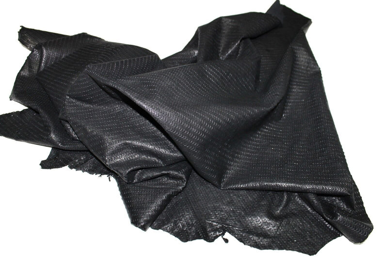 Italian lambskin leather skin WASHED BLACK SEMI CIRCLES CUT 9+sqf
