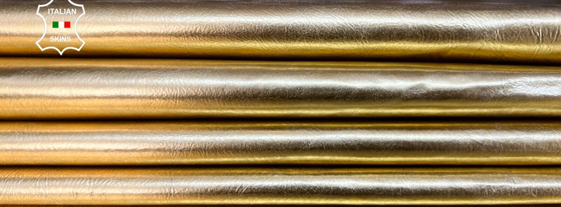METALLIC GOLD CRINKLED COATED Soft Lambskin leather 5 skins 30sqf 0.6mm #B5480