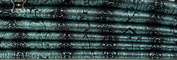 METALLIC TEAL BLUE SNAKE PRINT On Soft Goat Leather 2 skins 10+sqf 0.7mm B7849