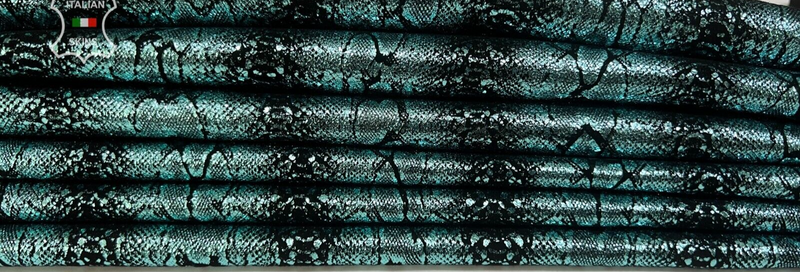 METALLIC TEAL BLUE SNAKE PRINT On Soft Goat Leather 2 skins 10+sqf 0.7mm B7849