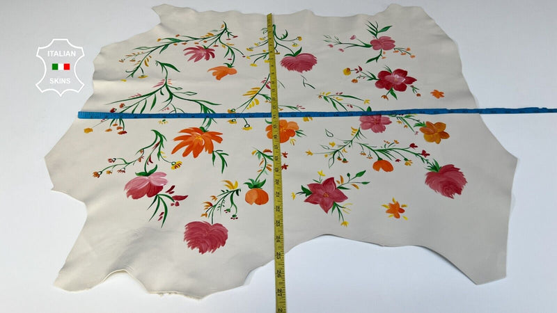 FLOWERS HAND PAINTED ON IVORY Soft Italian Lambskin leather 5+sqf 0.8mm #B4291