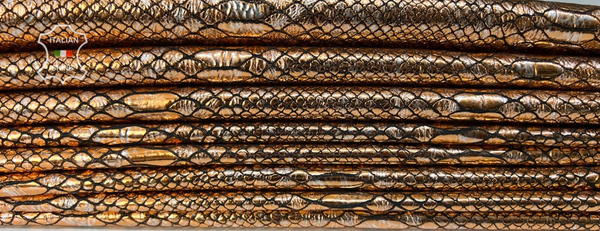 METALLIC COPPER SNAKE PRINT VINTAGE On Goat Leather 4 skins 20sqf 1.2mm #B7830