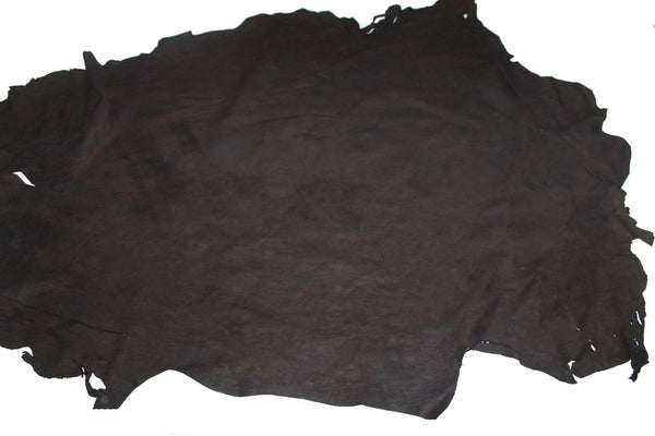 Italian Lambskin leather skin skins NABUCK ANTIQUED DARK BROWN  7sqf #A351