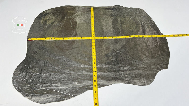METALLIC SILVER CRINKLED Thin Italian Goatskin leather hides 6sqf 0.4mm #B7482