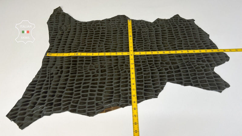 PATENT KHAKI GREEN CROCODILE Print On Thick Goatskin leather 4sqf 1.2mm B7752