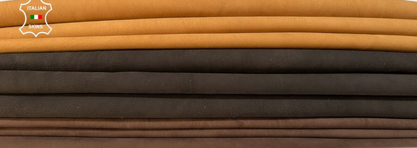 BROWN NUBUCK 3 SHADES Thin Soft Italian Lamb leather 3 skins  14sqf 0.6mm #B9554