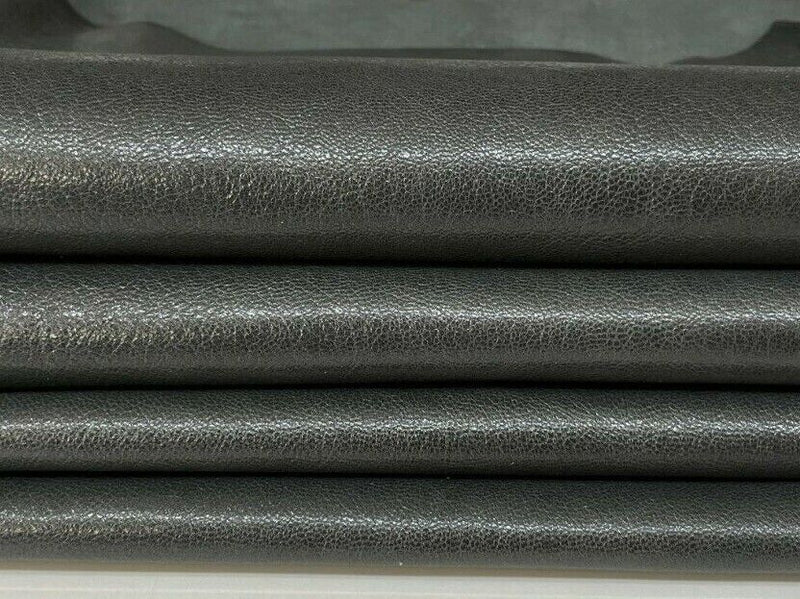 GUNMETAL GREY shiny rough Goatskin Goat leather 2 skins 8sqf 1.0mm #A7399