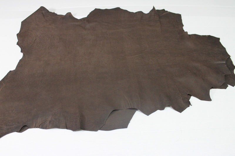 BROWN VINTAGE REPTILE EMBOSSED vegetable tan Lambskin leather skins 11sqf #A3921