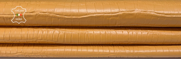 ORANGE PEACH CROCODILE TEXTURED PRINT On Italian Lamb Leather 8sqf 0.9mm #B7842