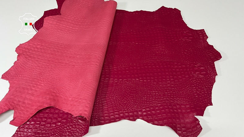 FUCHSIA RASPBERRY ALLIGATOR CROCODILE Goatskin leather 2 skins 12sqf 0.7mm A9558