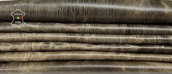 DARK OLIVE GREEN VINTAGE Thin Stretch Lambskin leather 6 skins 30sqf 0.6mm B7429