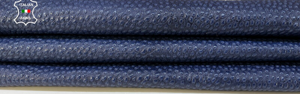 BLUE SHINY GRAINY TEXTURED Thin Italian Goatskin leather hides 3sqf 0.6mm #B8923