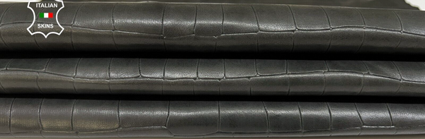 DARK TAUPE GRAY CROCODILE EMBOSSED On Soft Italian Lamb leather 6sqf 0.7mm B6128
