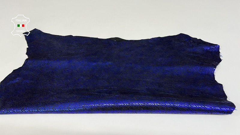 METALLIC BLUE ZEBRA PRINT On BLACK Goatskin Leather 2 skins 7+sqf 0.7mm #B8552