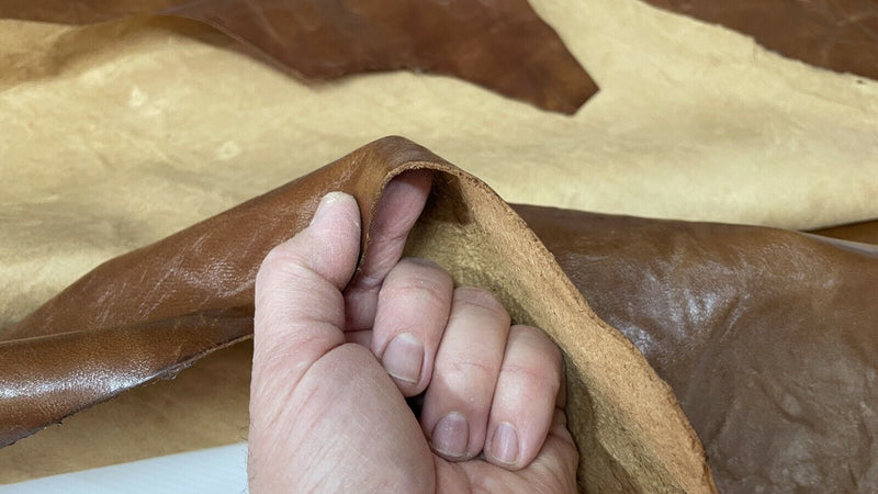 SHINY BROWN ANTIQUED Lambskin Lamb Sheep leather 2 skins 14sqf 1.0mm #A7162