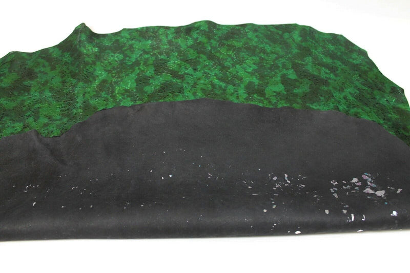 METALLIC EMERALD GREEN DISTRESSED TEXTURED Italian CALF Leather skin 5sqf 0.9mm