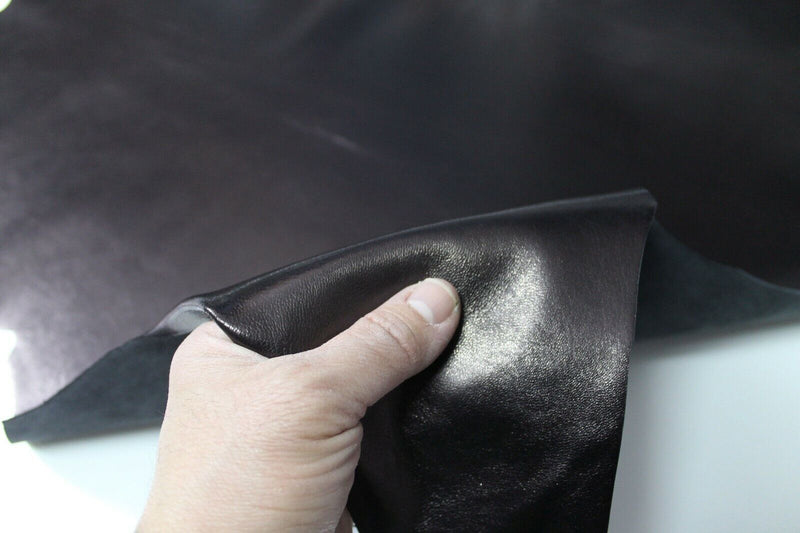 SMOOTH BLACK BRONZE HUE shiny Italian lambskin leather skin skins 4sqf #A8825