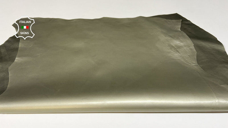 METALLIC KHAKI PATENT SHINY Soft Lambskin leather hides 2 skins 8sqf 0.7mm B6231