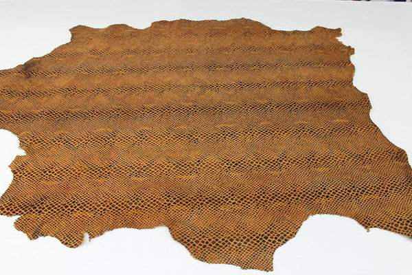 SNAKE PRINT ON TAN Italian Goatskin Goat leather skins hides 8sqf 0.8mm #A6918