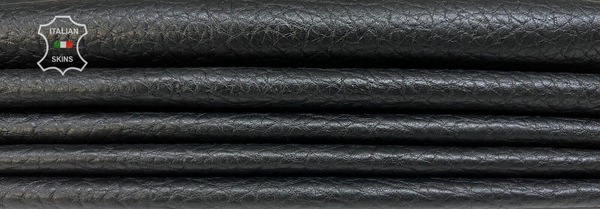 BLACK BUFFALO GRAINY TEXTURE Soft Italian Lamb leather 2 skins 10sqf 0.8mm B8301