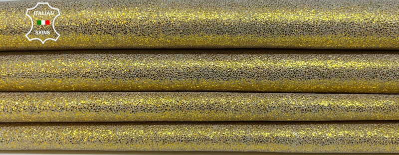 METALLIC YELLOW SHIMMER CRACKED Soft Goatskin leather 2 skins 10sqf 1.0mm B6622