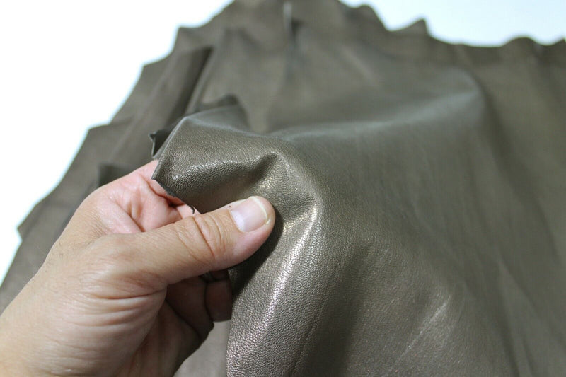 PEARLIZED OLIVE Italian Goatskin leather 6 skins hides total 20sqf 0.7mm #5784