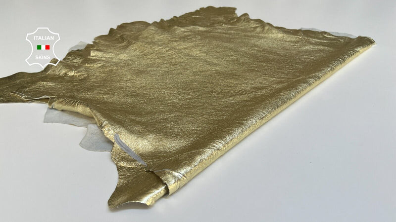 METALLIC GOLD CRINKLED Thin Soft Lambskin leather 2 skins 10+sqf 0.5mm #B5170