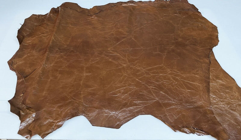 SHINY BROWN ANTIQUED Lambskin Lamb Sheep leather 2 skins 14sqf 1.0mm #A7162