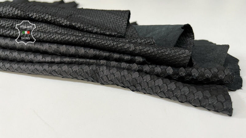 BLACK SCALES TEXTURED PRINT ON Soft Lambskin leather 2 skins 10+sqf 0.8mm #B7519