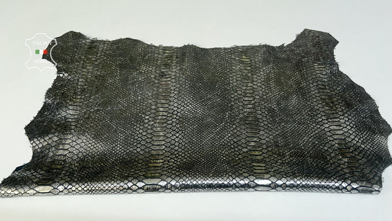 METALLIC STEEL SNAKE PRINT On Soft Italian Goatskin Leather 3+sqf 0.9mm #B7863