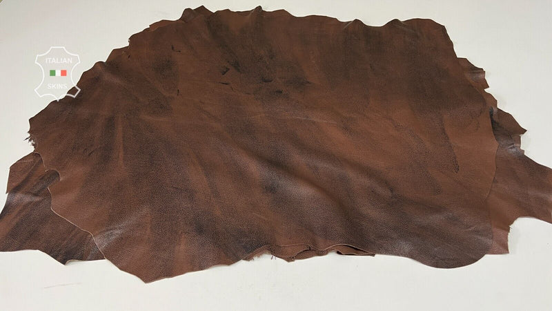 BROWN DISTRESSED PEBBLE GRAINY ANTIQUED Lamb leather 4 skins 20+sqf 0.9mm #B7515