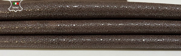 BROWN SHIMMER GLITTERS PRINT ON Soft Italian Goatskin leather 3+sqf 0.9mm #B9194