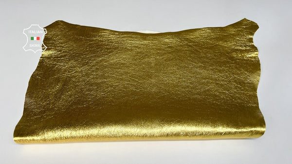 METALLIC GOLD CRINKLED CRISPY COATED Soft Goatskin leather  5sqf 0.9mm #B6973