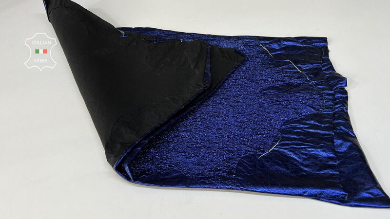 METALLIC BLUE CRISPY Italian STRETCH Goatskin leather 2 skins 10sqf 0.9mm B7486