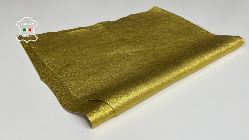 METALLIC GOLD ROUGH Thin Soft Stretch Lambskin leather 2 skins 9+sqf 0.6mm B3526