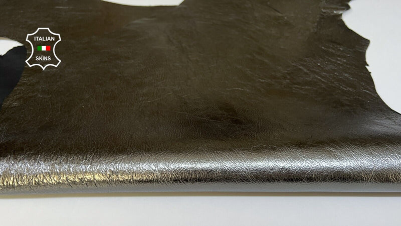 METALLIC PEWTER CRINKLED COATED Italian Goat leather 2 skins 6+sqf 0.8mm #B6146