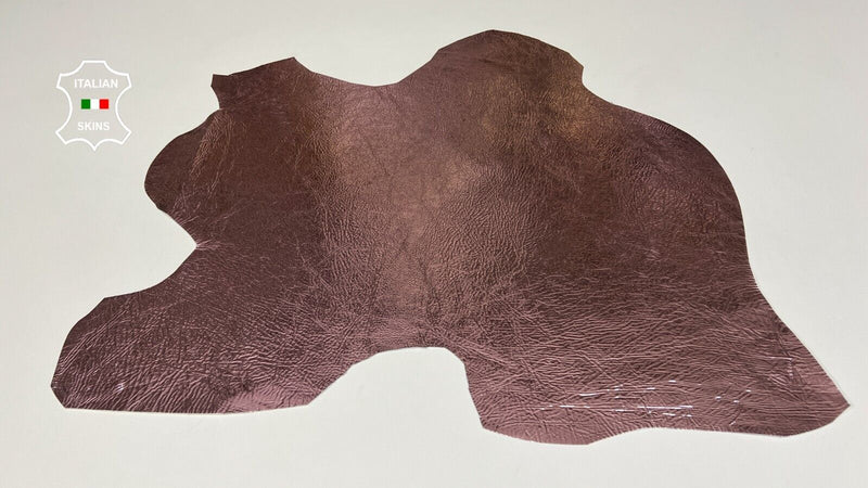 METALLIC PINK CRINKLED PATENT Italian Goatskin leather hides 3sqf 0.7mm #B6195