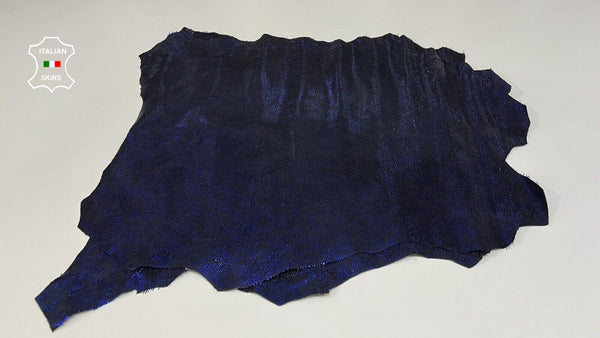 METALLIC BLUE ZEBRA PRINT On BLACK Goatskin Leather 2 skins 7+sqf 0.7mm #B8552