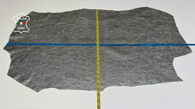 METALLIC SILVER REPTILE Print On Thin Soft Lambskin leather 6sqf 0.6mm #B3533