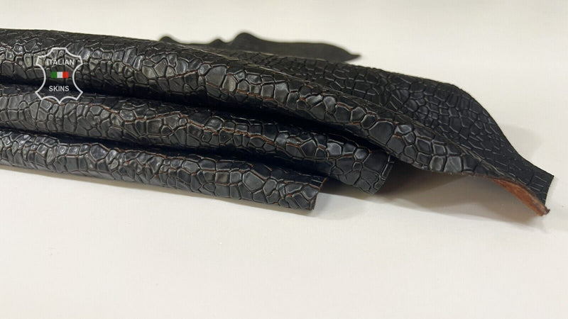 DARK BROWN REPTILE EMBOSSED COATED On Thick Soft Lamb leather 3sqf 1.1mm #B7536