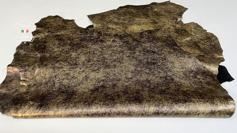 METALLIC BRASS BRONZE COATED CRINKLED Goatskin leather 2 skins 14sqf 1.0mm B7722