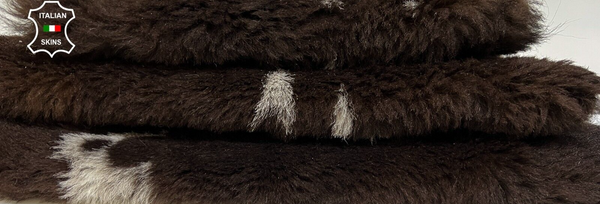 BROWN DISTRESSED WHITE Hair On sheepskin shearling fur leather 17"X22" B8691
